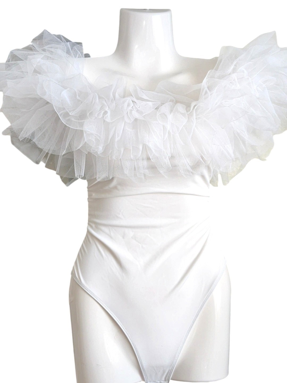 White Ruffled Off-Shoulder Bodysuit